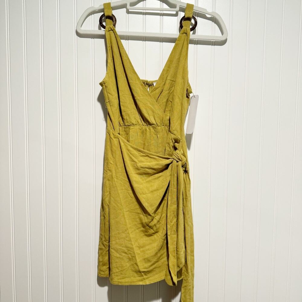 Olia Chartreuse Green Linen Blend Wrap Dress Spring Summer NEW Size Small
